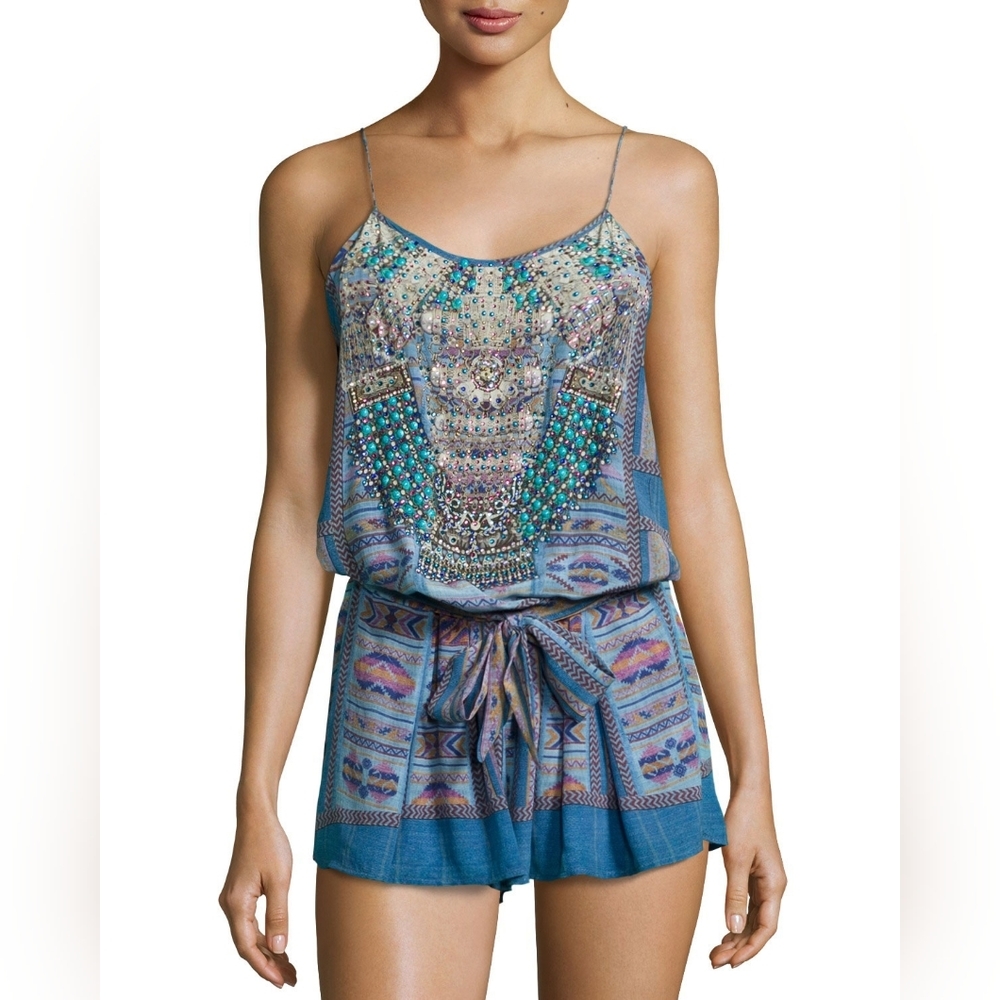 Camilla 100% Silk Stitch of the Condor Beaded Short Romper